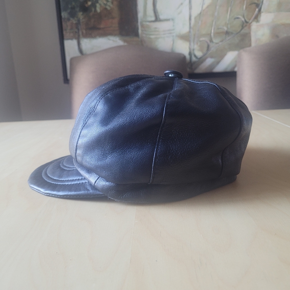 Leather beret hat